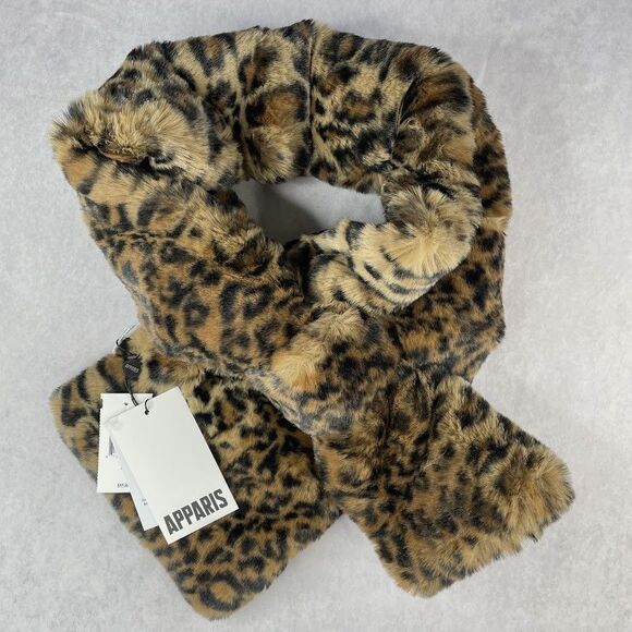 Apparis Jasper Leopard Scarf Plush Animal Print Winter Neck Warmer Womens NEW! - Picture 1 of 9